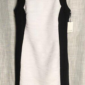 Calvin Klein Womens Sheath Dress Size 12 Bodycon Textured Black White Colorblock